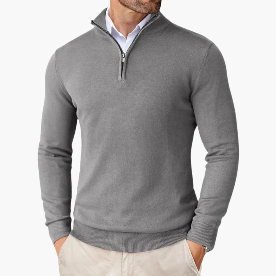 Men's Quarter Zip Sweater Ribbed Cuffs Hem