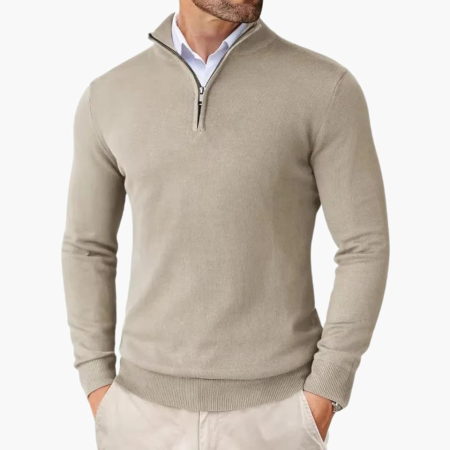 Men's Quarter Zip Sweater Ribbed Cuffs Hem
