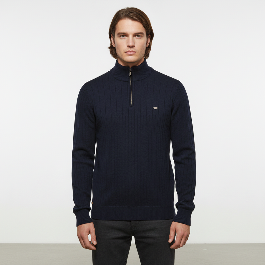 Men's Quarter Zip Sweater Ribbed Mock Neck