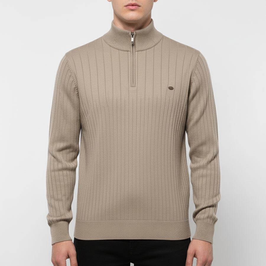 Men's Quarter Zip Sweater Ribbed Mock Neck
