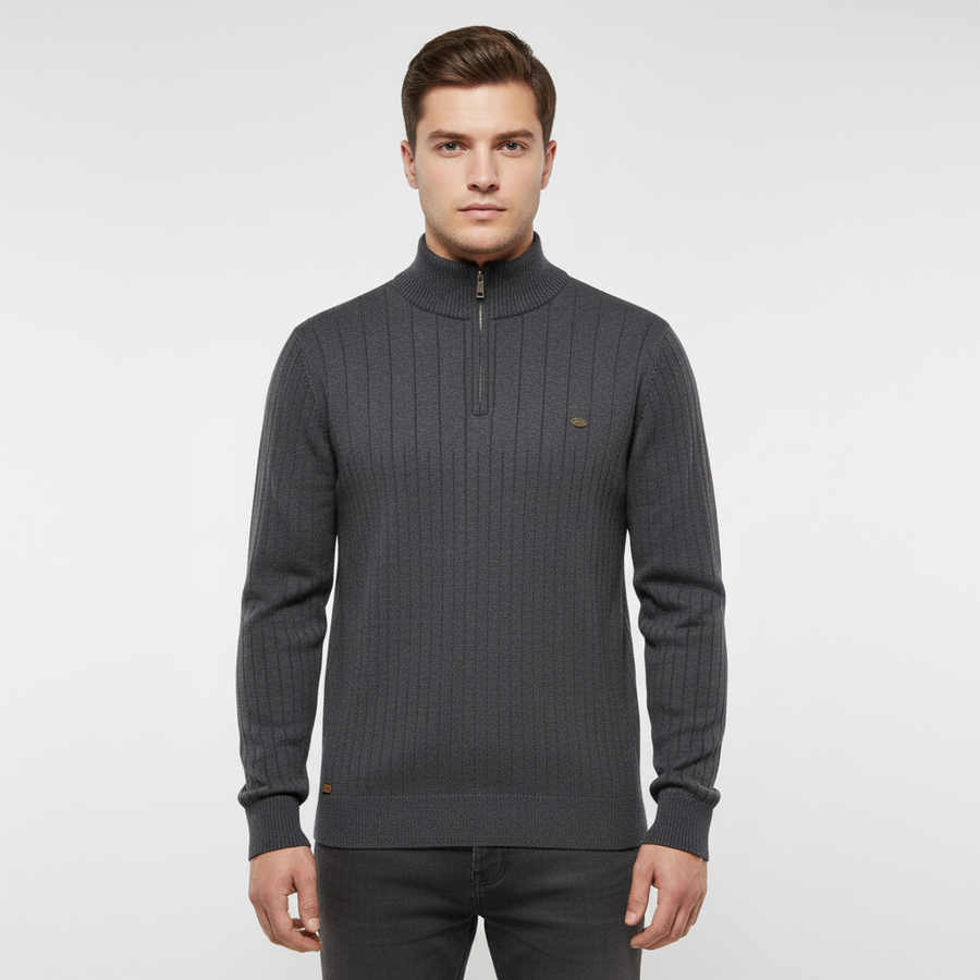 Men's Quarter Zip Sweater Ribbed Mock Neck