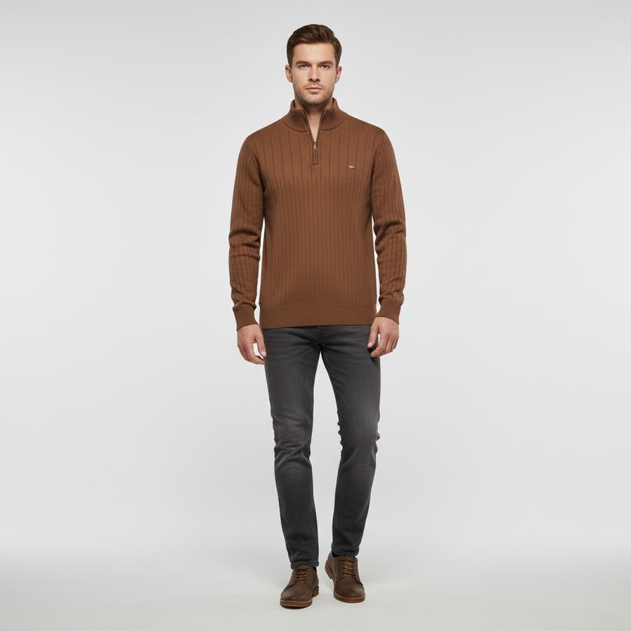 Men's Quarter Zip Sweater Ribbed Mock Neck