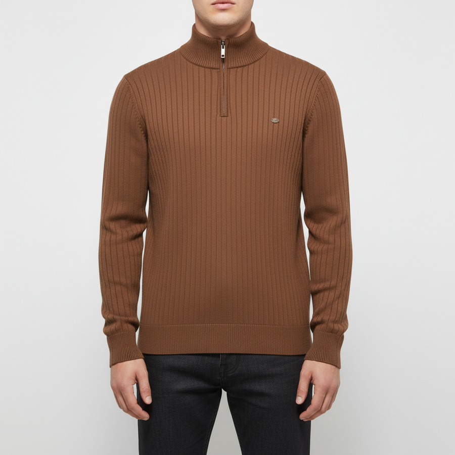 Men's Quarter Zip Sweater Ribbed Mock Neck