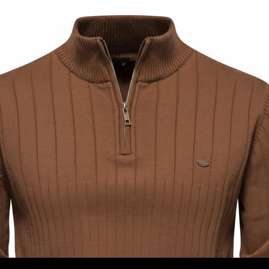 Men's Quarter Zip Sweater Ribbed Mock Neck