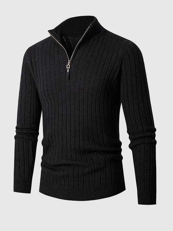 Men's Quarter Zip Sweater Ribbed Slim Fit