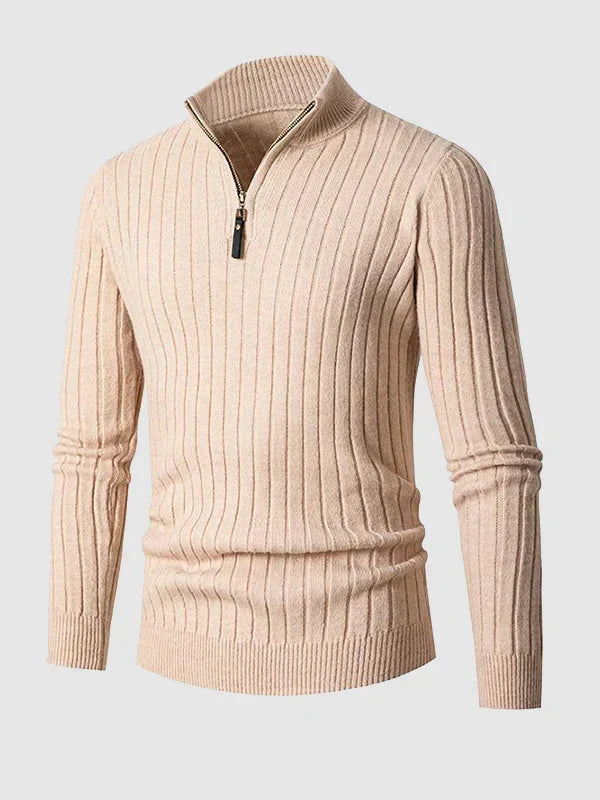 Men's Quarter Zip Sweater Ribbed Slim Fit