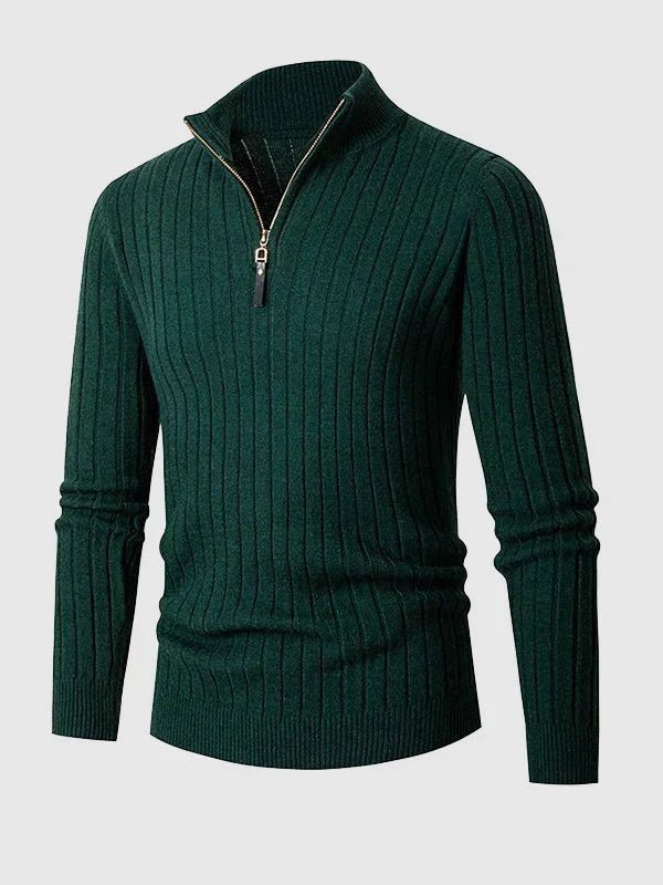 Men's Quarter Zip Sweater Ribbed Slim Fit