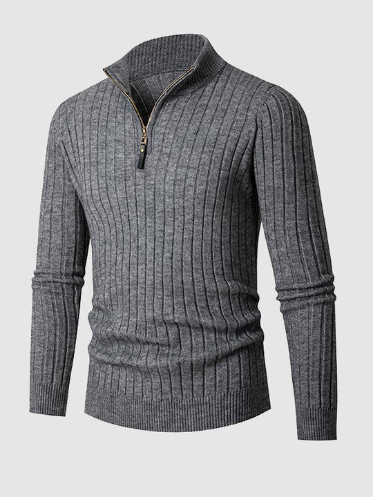 Men's Quarter Zip Sweater Ribbed Slim Fit