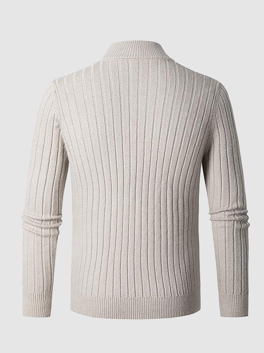Men's Quarter Zip Sweater Ribbed Slim Fit