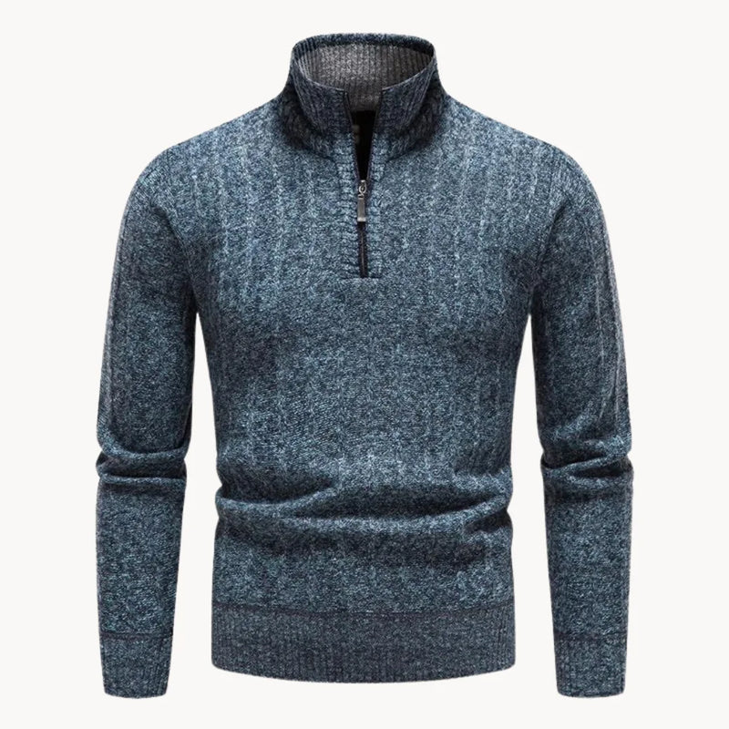 Men's Quarter Zip Sweater Ribbed Turtleneck – Light Gray