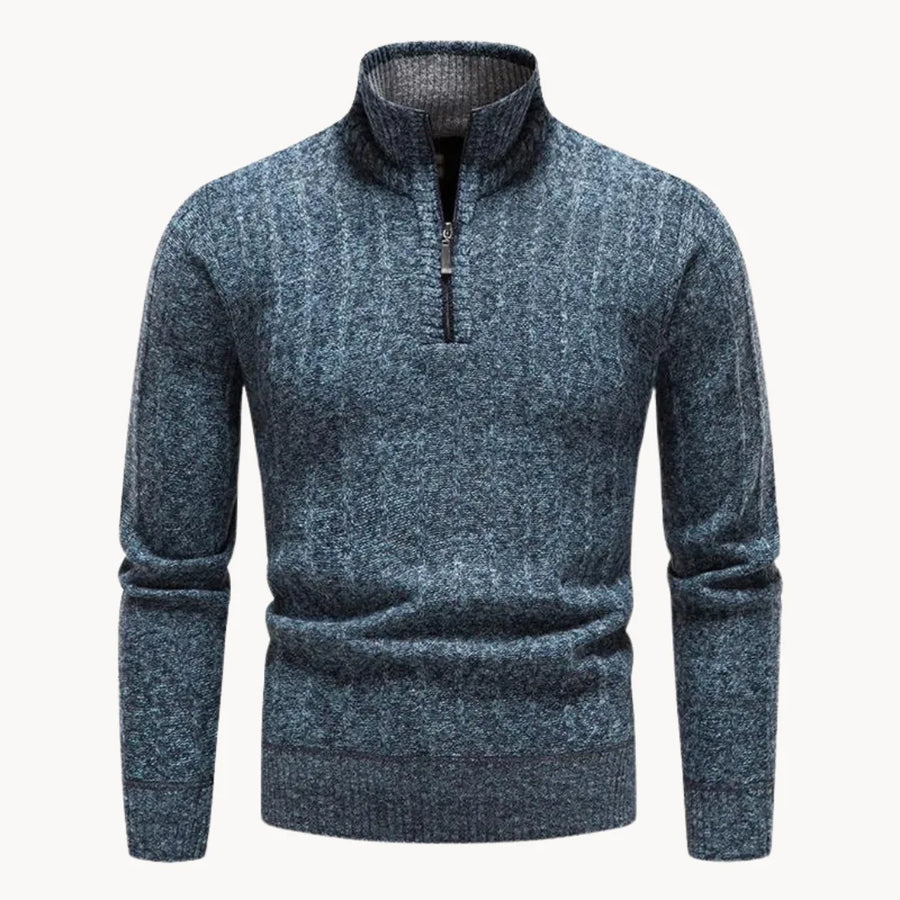 Men's Quarter Zip Sweater Ribbed Turtleneck
