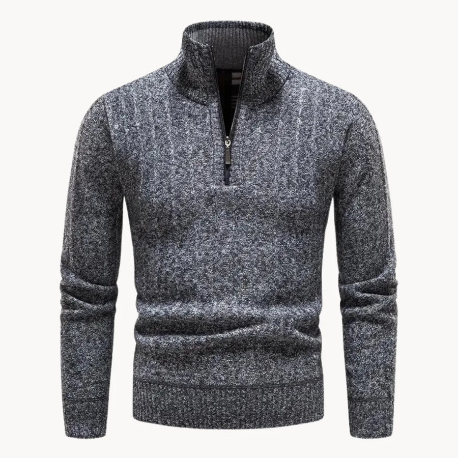 Men's Quarter Zip Sweater Ribbed Turtleneck