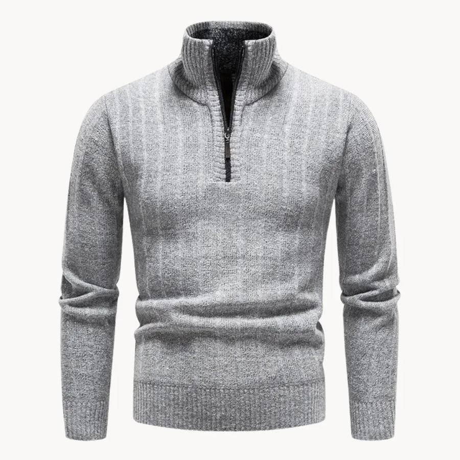 Men's Quarter Zip Sweater Ribbed Turtleneck