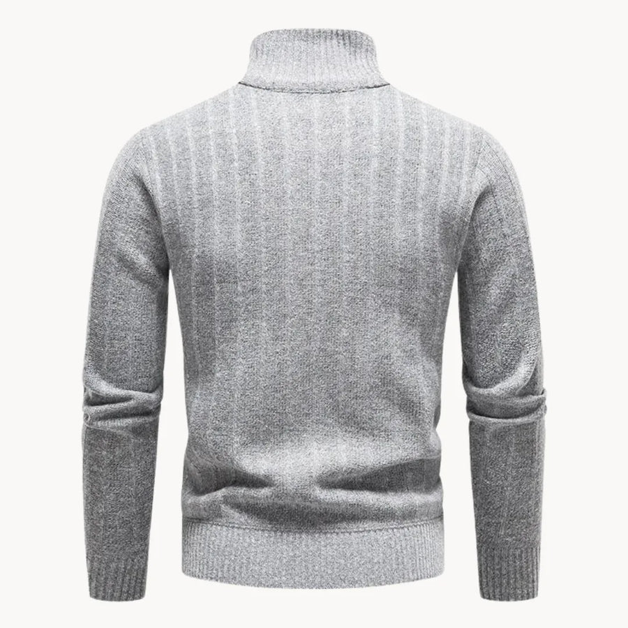 Men's Quarter Zip Sweater Ribbed Turtleneck