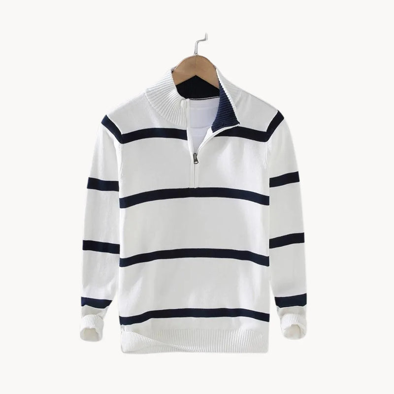 Men's Quarter Zip Sweater Striped Half Zip – Black