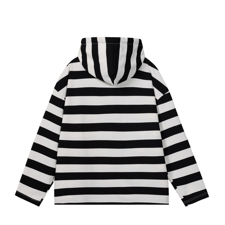Men's Rugby Shirt Hooded Striped Drawstring