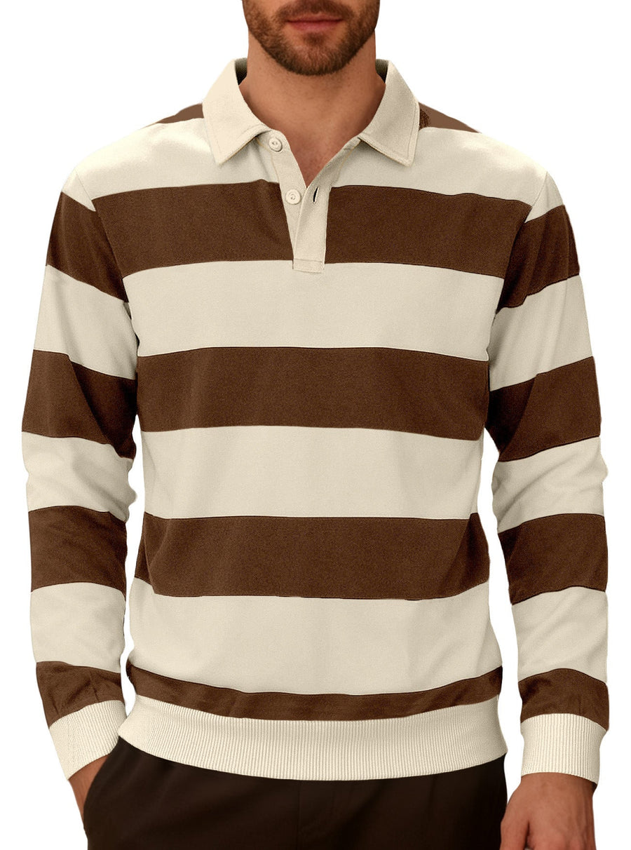 Men's Rugby Shirt Striped Long Sleeve Polo