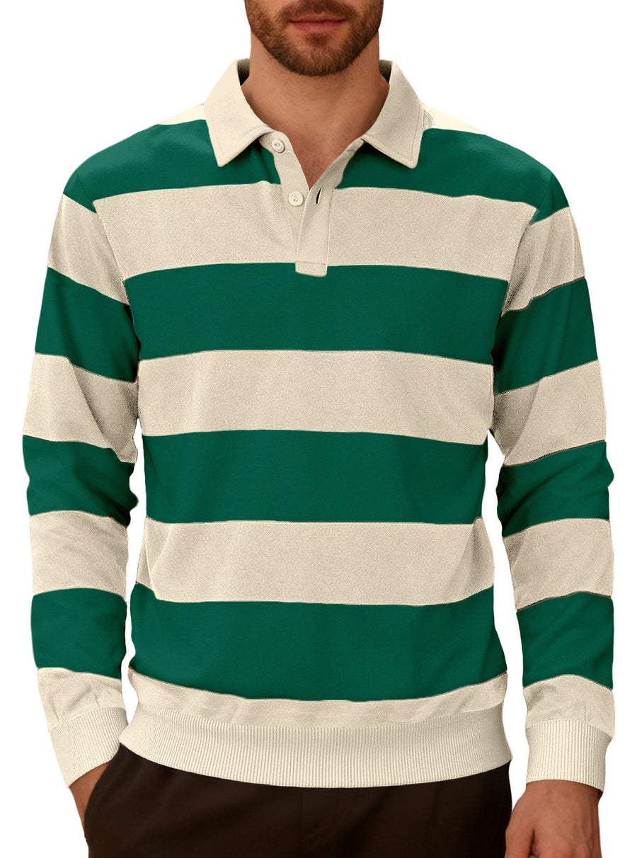 Men's Rugby Shirt Striped Long Sleeve Polo