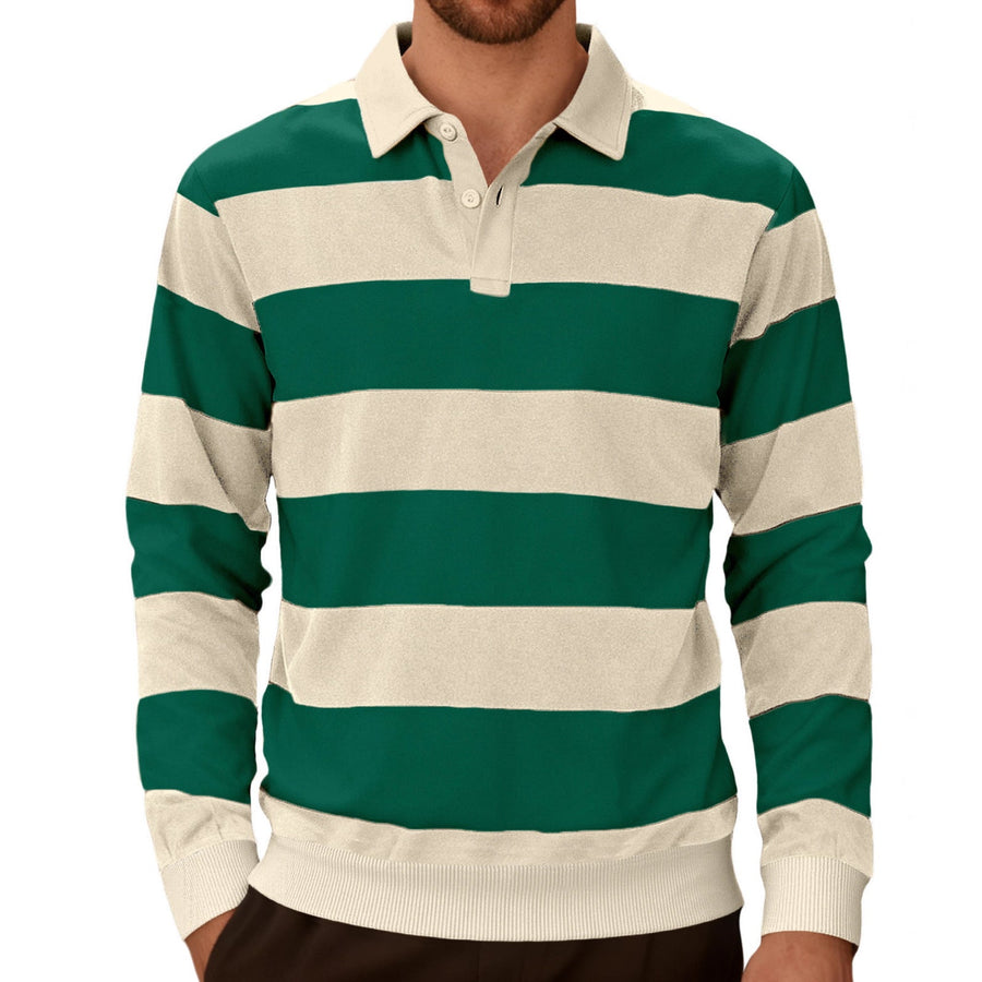 Men's Rugby Shirt Striped Long Sleeve Polo