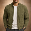 Men's green zip bomber jacket - side view with relaxed casual fit