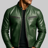 Men's green zip jacket with stand collar - full front view