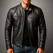 Men's black zip jacket with stand collar - front view