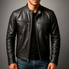 Men's black zip jacket with stand collar - front view