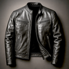 Men's black stand collar jacket - side view showing zip detail