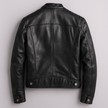 Men's black zip jacket with stand collar - back view showing clean construction