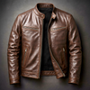 Men's brown stand collar jacket - side profile with tailored silhouette