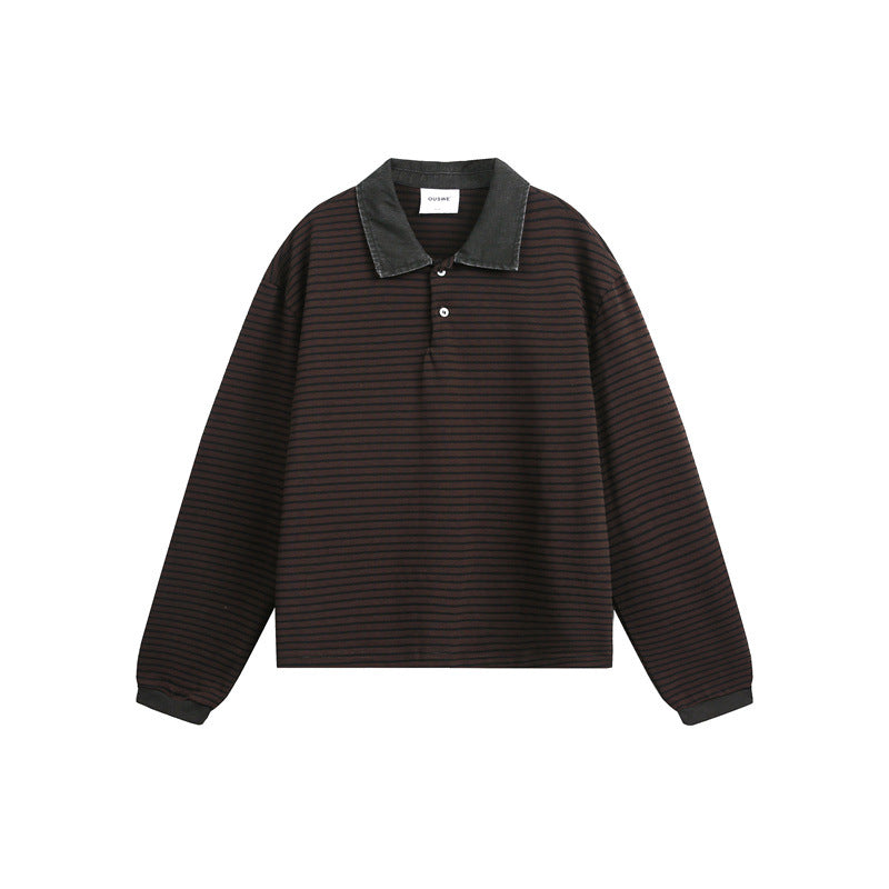 Unisex Rugby Polo Shirt Striped Long Sleeve