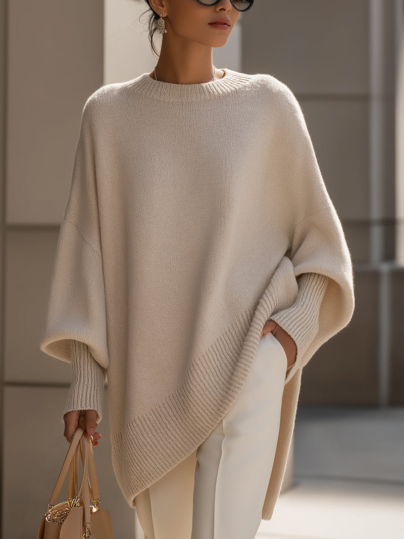 Women's Asymmetric Poncho Batwing – Beige
