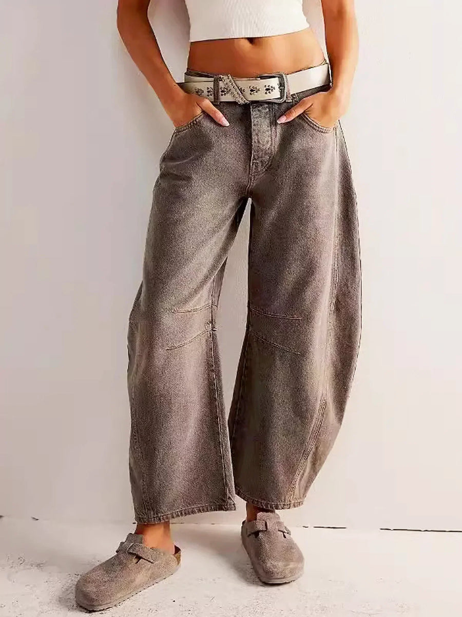 Women's Barrel Leg Cargo Jeans Printed