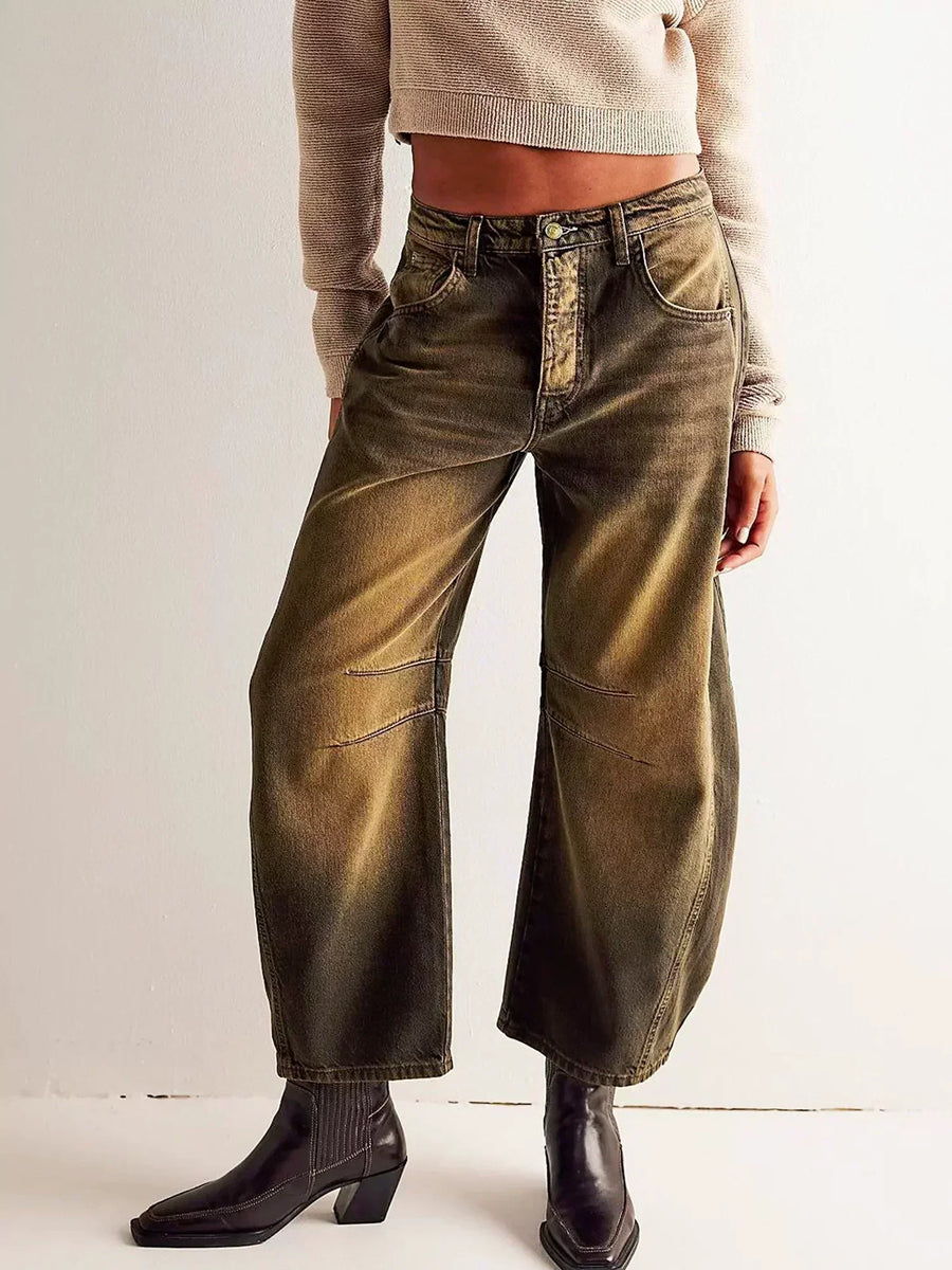 Women's Barrel Leg Cargo Jeans Printed