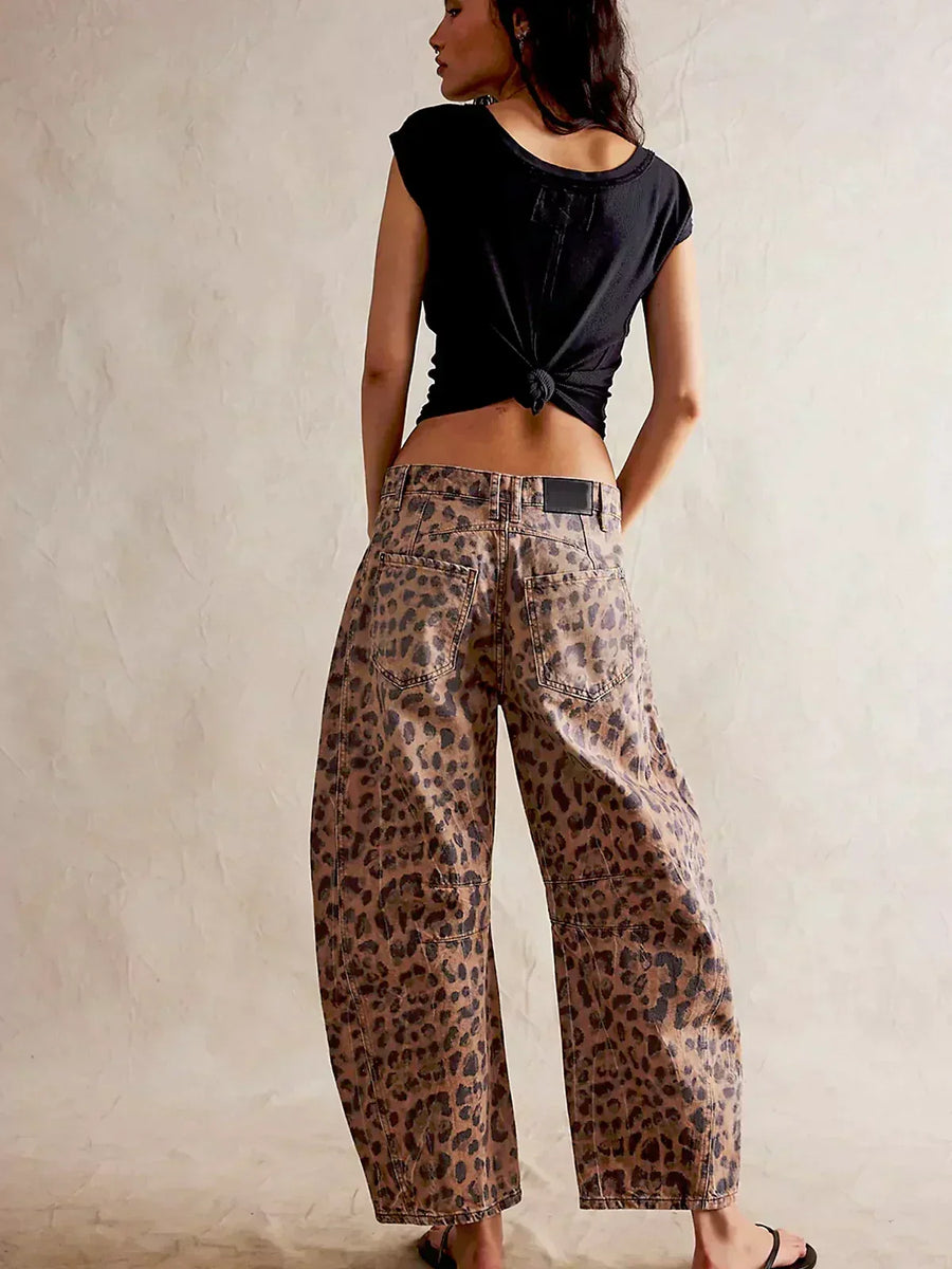 Women's Barrel Leg Cargo Jeans Printed