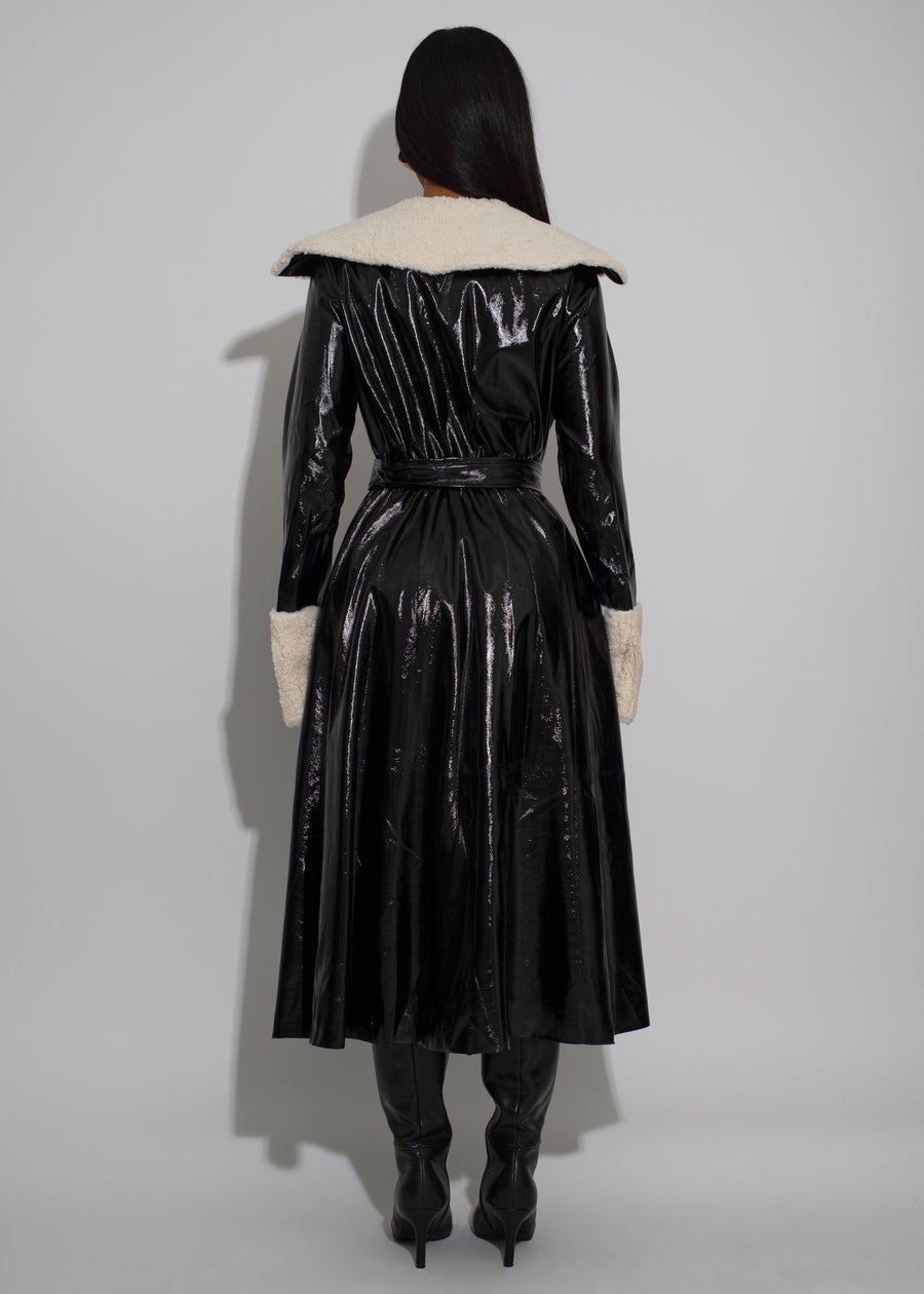 Women's Belted Overcoat Sherpa Collar
