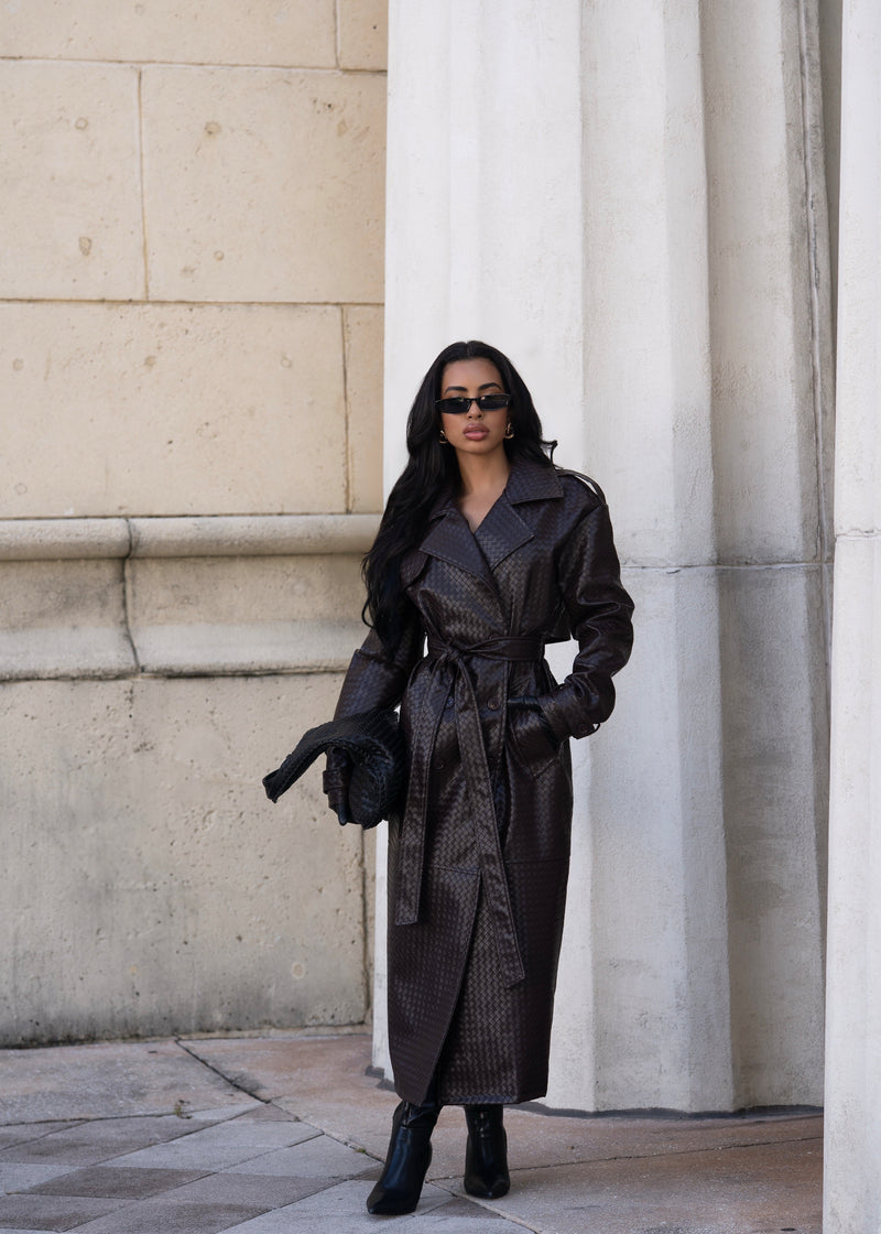 Women's Belted Trench Coat Maxi – Black