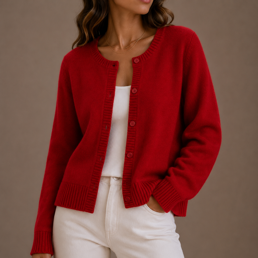 Women's Button-Front Cardigan Ribbed Trim
