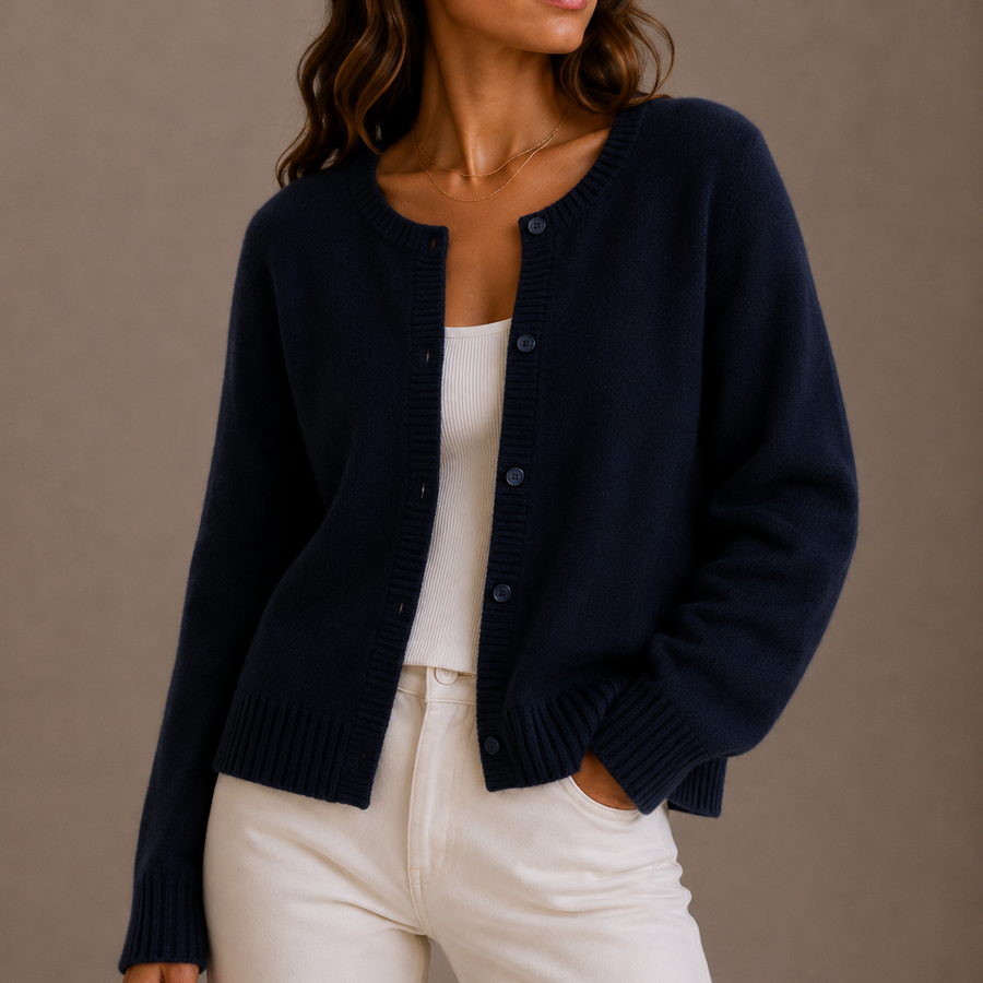 Women's Button-Front Cardigan Ribbed Trim