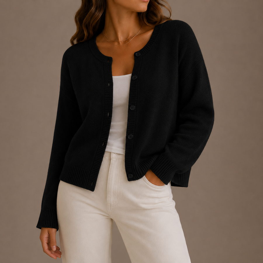 Women's Button-Front Cardigan Ribbed Trim
