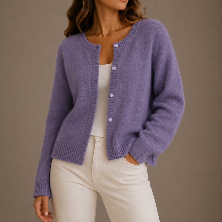 Women's Button-Front Cardigan Ribbed Trim