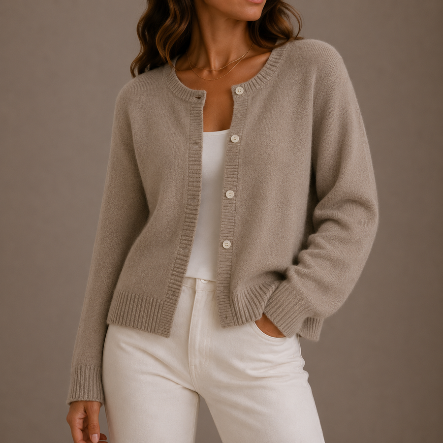 Women's Button-Front Cardigan Ribbed Trim