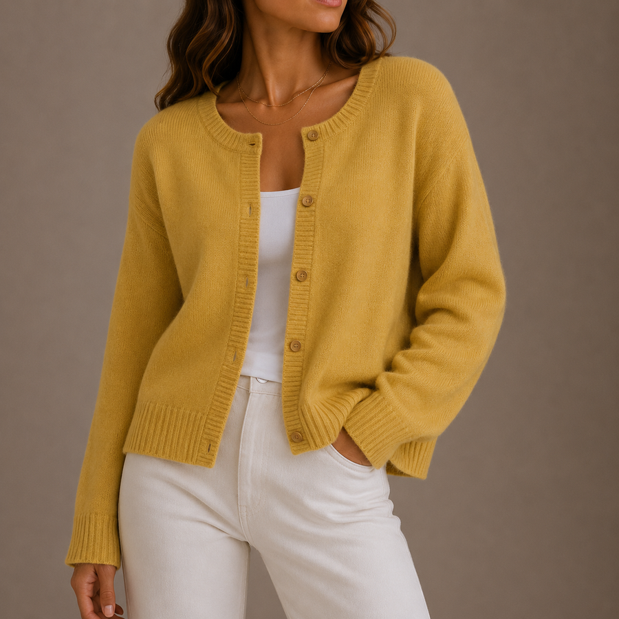 Women's Button-Front Cardigan Ribbed Trim