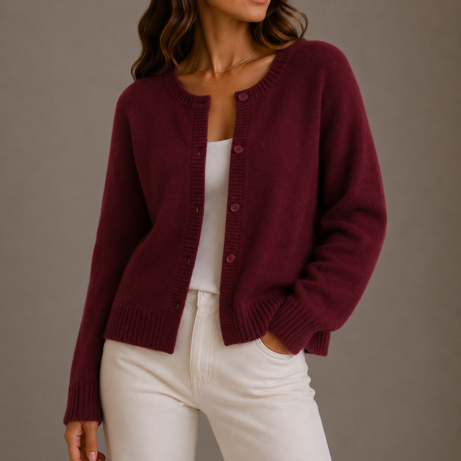 Women's Button-Front Cardigan Ribbed Trim