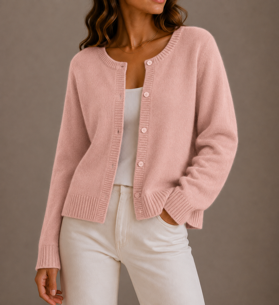 Women's Button-Front Cardigan Ribbed Trim