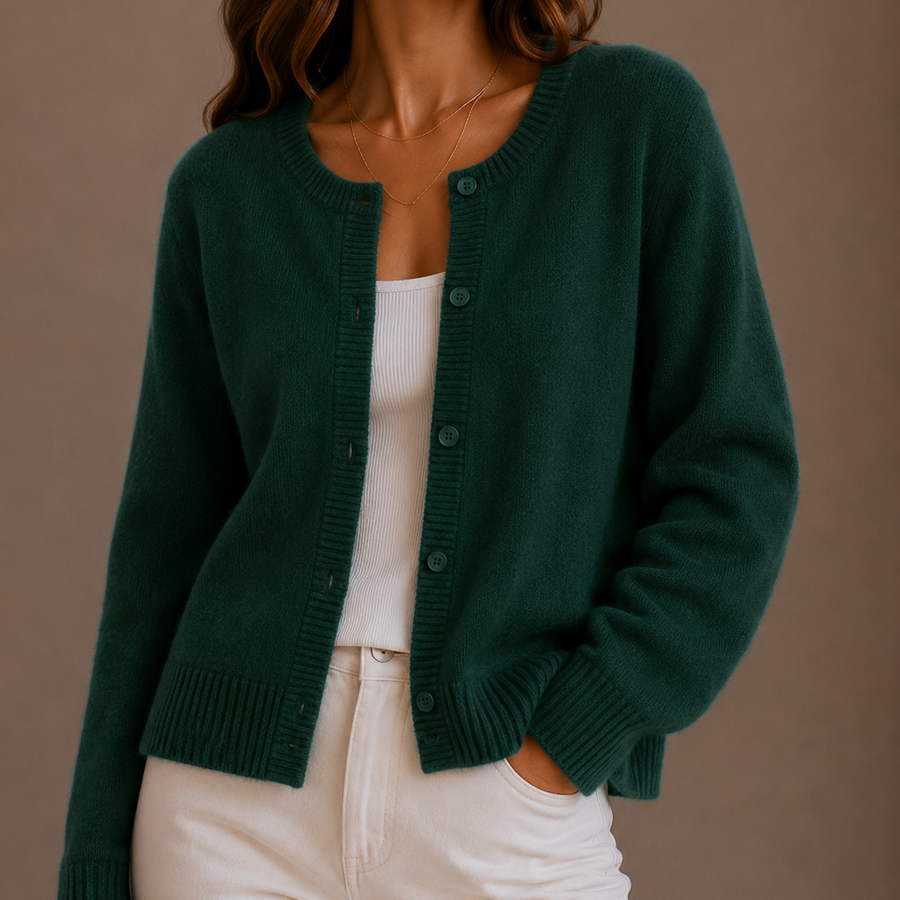 Women's Button-Front Cardigan Ribbed Trim