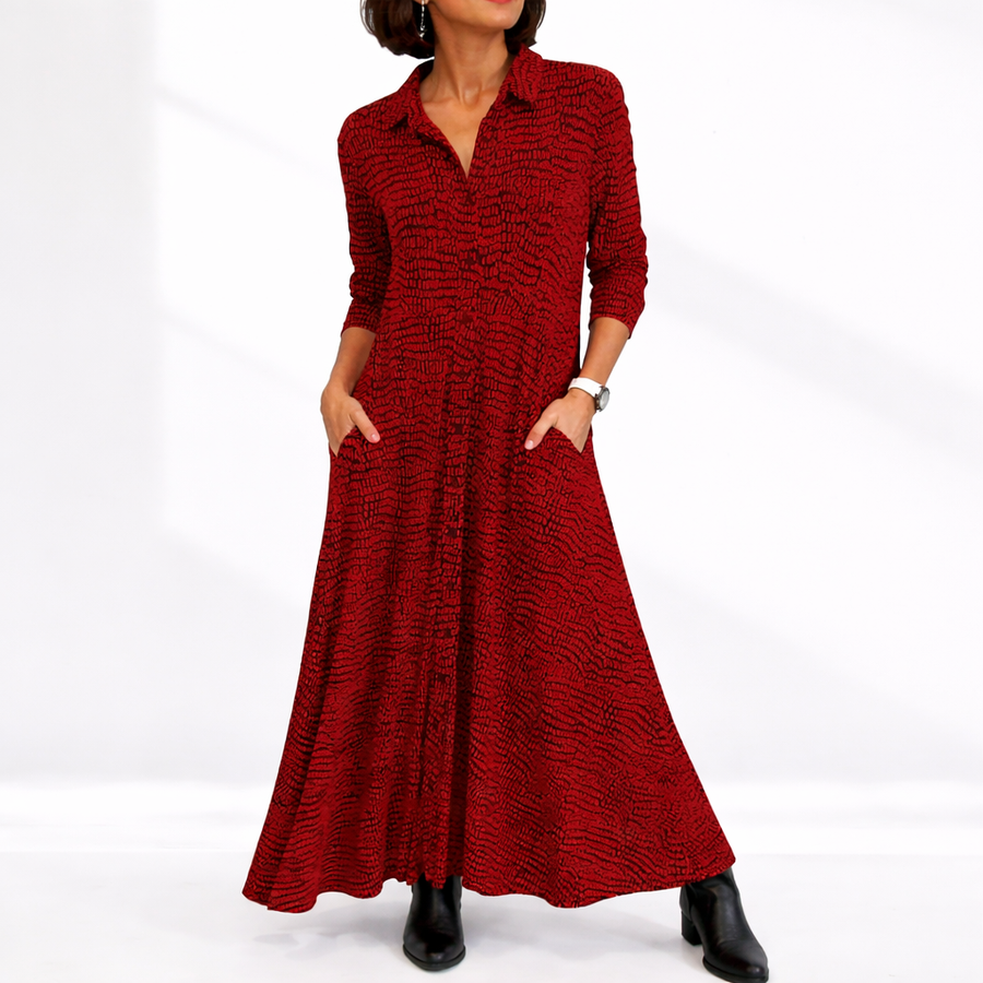 Women's Casual Collared Maxi Dress Button-Front