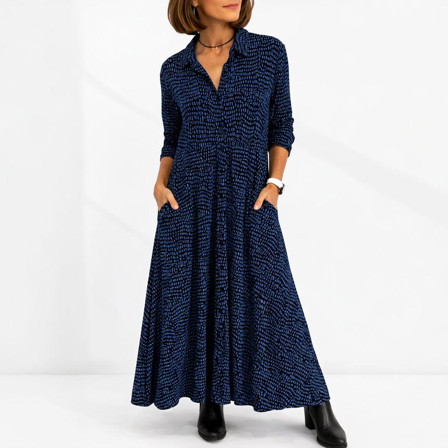 Women's Casual Collared Maxi Dress Button-Front