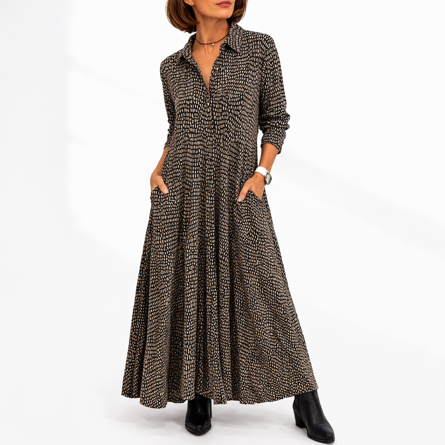 Women's Casual Collared Maxi Dress Button-Front
