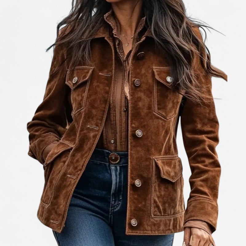 Women's Casual Collared Shirt Jacket Button Front – Brown